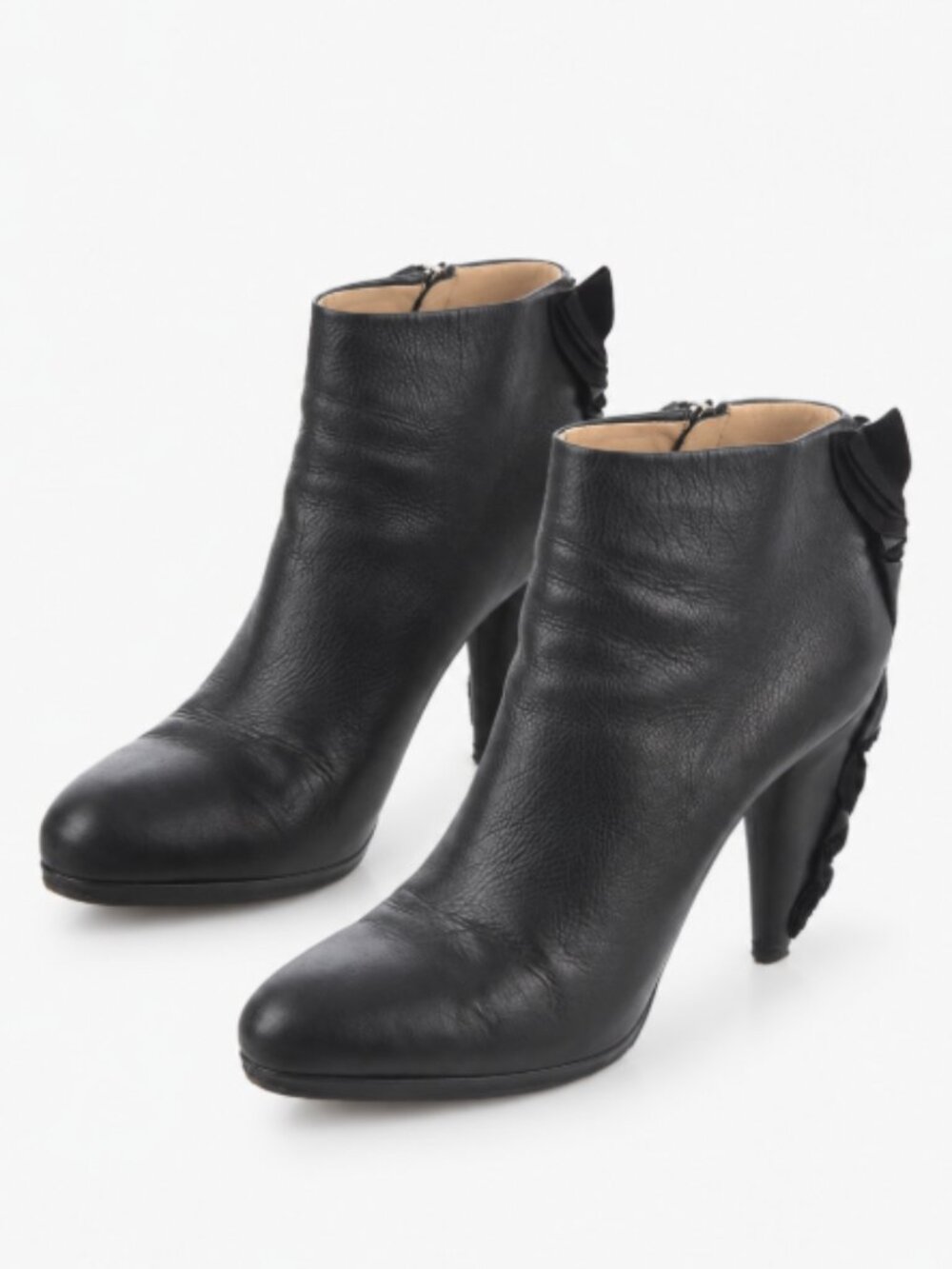 Prada Leather Ankle Booties Size 7 Black Pleated Bow Heel Platform Avant Garde